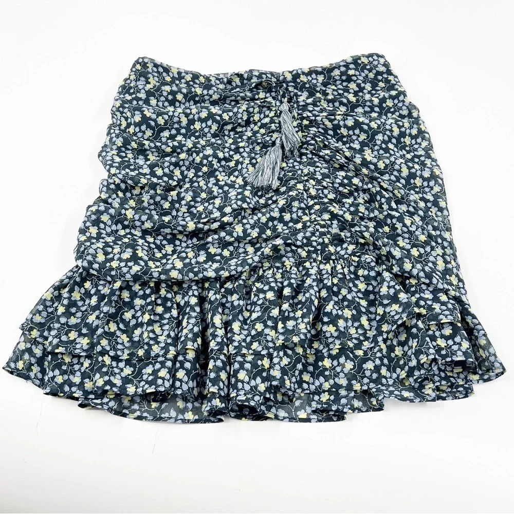 ✅ 1. State Floral Ruched Ruffled Mini Skirt SIZE 0‎ BLUE FLORAL
